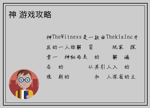 神 游戏攻略
